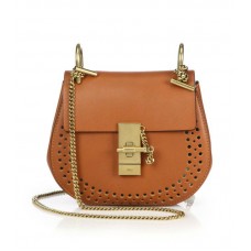 Chloe Drew Mini Perforated Leather Crossbody Bag Caramel