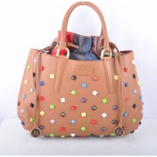 Fendi B Fab Apricot Leather with Multicolor Jeweled Large Top-handle Bag