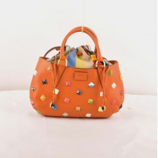 Fendi B Fab Studded Orange Ferrari Leather With Multicolor Jeweled Medium Top-handle Bag