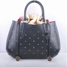 Fendi B Fab Black Leather Perforated Bag Large Top-handle Bag