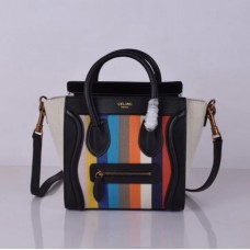 Celine Small Luggage Tote Black Rainbow Stripe