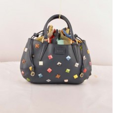Fendi B Fab Studded Blue Ferrari Leather With Multicolor Jeweled Medium Top-handle Bag