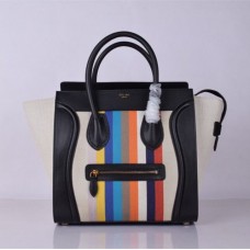 Celine Large Luggage Tote Black Rainbow Stripe