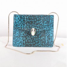 Bvlgari Serpenti Snake Veins Leather Shoulder Bag Blue 605