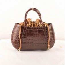 Fendi B Fab Dark Coffee Crocodile Veins Leather Medium Top-handle Bag