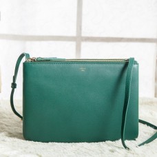 Celine Large Trio Crossbody Bag In Green Calfskin Celine Large Trio Crossbody Bag In Green Calfskin