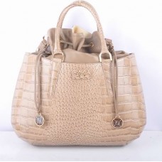 Fendi B Fab Khaki Crocodile Veins Leather Large Top-handle Bag