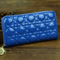 Dior Patent Leather Long Leather Wallet 030 Blue