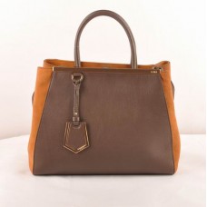 Fendi 2jours Dark Coffee Ferrari Leather With Coffee Lambskin Leather Medium Bag Fendi 2jours Dark Coffee Ferrari Leather With Coffee Lambskin Leather Medium Bag