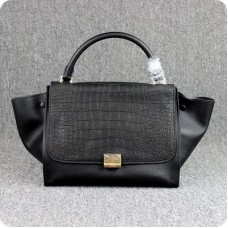 Celine Black Classic Crocodile pattern Leather Bag