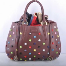 Fendi B Fab Coffee Leather with Multicolor Jeweled Large Top-handle Bag