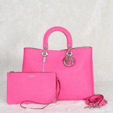 Dior Diorissimo Jumbo Bag Pink Imported Litchi Leather (Silvery Hardware) 602