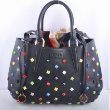 Fendi B Fab Black Leather with Multicolor Jeweled Large Top-handle Bag