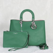 Dior Diorissimo Jumbo Bag Green Imported Litchi Leather (Silvery Hardware) 602 Dior Diorissimo Jumbo Bag Green Imported Litchi Leather (Silvery Hardware) 602