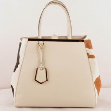 Fendi 2jours White Cross Veins With Black/Earth Yellow Horsehair Leather Large Bag