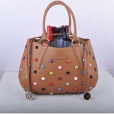 Fendi B Fab Apricot Leather with Multicolor Jeweled Medium Top-handle Bag