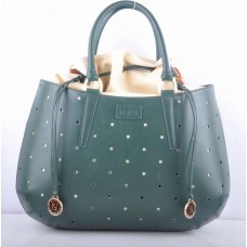 Fendi B Fab Green Leather Perforated Bag Large Top-handle Bag