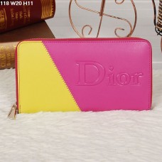 Christian Dior Multicolor Peach/Yellow Zipper Wallet 118