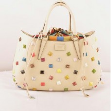 Fendi B Fab Studded Beige Ferrari Leather With Multicolor Jeweled Large Top-handle Bag