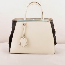 Fendi 2jours White Calfskin Leather with Black Horsehair Leather Medium Bag