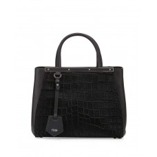 Fendi 2Jours Petite Croc-Embossed Calf Hair Tote Bag Black