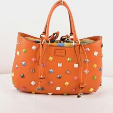 Fendi B Fab Studded Orange Ferrari Leather With Multicolor Jeweled Large Top-handle Bag
