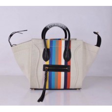 Celine Boston Black Rainbow Stripe Canvas Tote