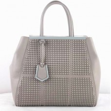 Fendi 2Jours Grey Saffiiano Leather Clinch Bolt Bag
