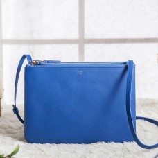 Celine Large Trio Crossbody Bag In Blue Calfskin Celine Large Trio Crossbody Bag In Blue Calfskin