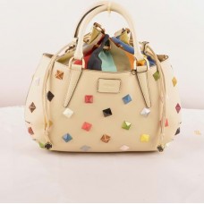 Fendi B Fab Studded Beige Ferrari Leather With Multicolor Jeweled Medium Top-handle Bag