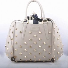 Fendi B Fab White Leather with Golden Jeweled Large Top-handle Bag