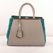 Fendi 2jours Grey Ferrari Leather With Green Lambskin Leather Medium Bag