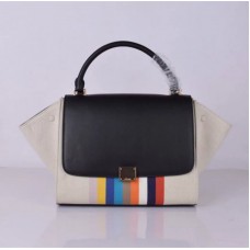Celine Large Trapeze Black Rainbow Stripe Canvas Tote