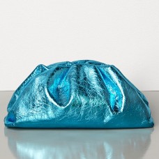 Bottega Veneta The Pouch Clutch In Blue Metallic Leather Bottega Veneta The Pouch Clutch In Blue Metallic Leather