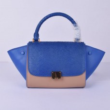 Celine Small Trapeze Blue Snake Khaki Bag