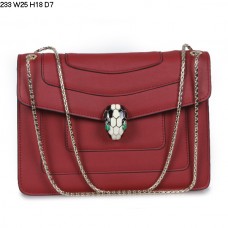 Bvlgari Serpenti Calfskin Leather GM Shoulder Bag Wine Red 233