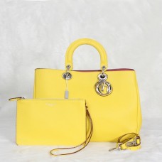 Dior Diorissimo Jumbo Bag Yellow Imported Litchi Leather (Silvery Hardware) 602