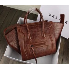 Celine Coffee Boston Croco Leather Bag Celine Coffee Boston Croco Leather Bag