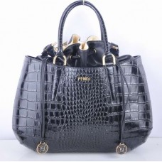 Fendi B Fab Black Crocodile Veins Leather Large Top-handle Bag