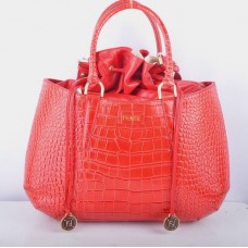 Fendi B Fab Red Crocodile Veins Leather Large Top-handle Bag