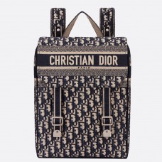 Dior Backpack In Blue Oblique Embroidered Canvas