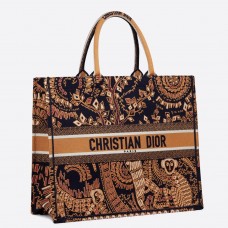 Dior Book Tote Bag In Orange Animals Embroidered Canvas Dior Book Tote Bag In Orange Animals Embroidered Canvas