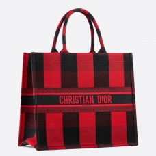 Dior Book Tote Bag In Red/Black Check Embroidered Canvas Dior Book Tote Bag In Red/Black Check Embroidered Canvas