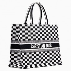 Dior Embroidered Book Tote In Checkered Canvas