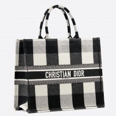 Dior Book Tote Bag In White/Black Check Embroidered Canvas Dior Book Tote Bag In White/Black Check Embroidered Canvas