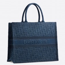 Dior Book Tote In Denim Blue Dior Oblique-embroidered Canvas Dior Book Tote In Denim Blue Dior Oblique-embroidered Canvas