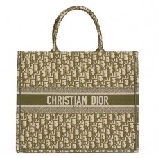 Dior Book Tote Bag In Green Oblique Embroidered Canvas
