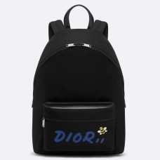 Dior X Kaws Black Nylon Backpack With Blue Dior logo