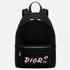 Dior X Kaws Black Nylon Backpack With Pink Dior logo