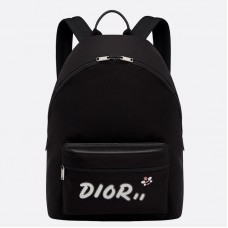 Dior X Kaws Black Nylon Backpack With White Dior logo